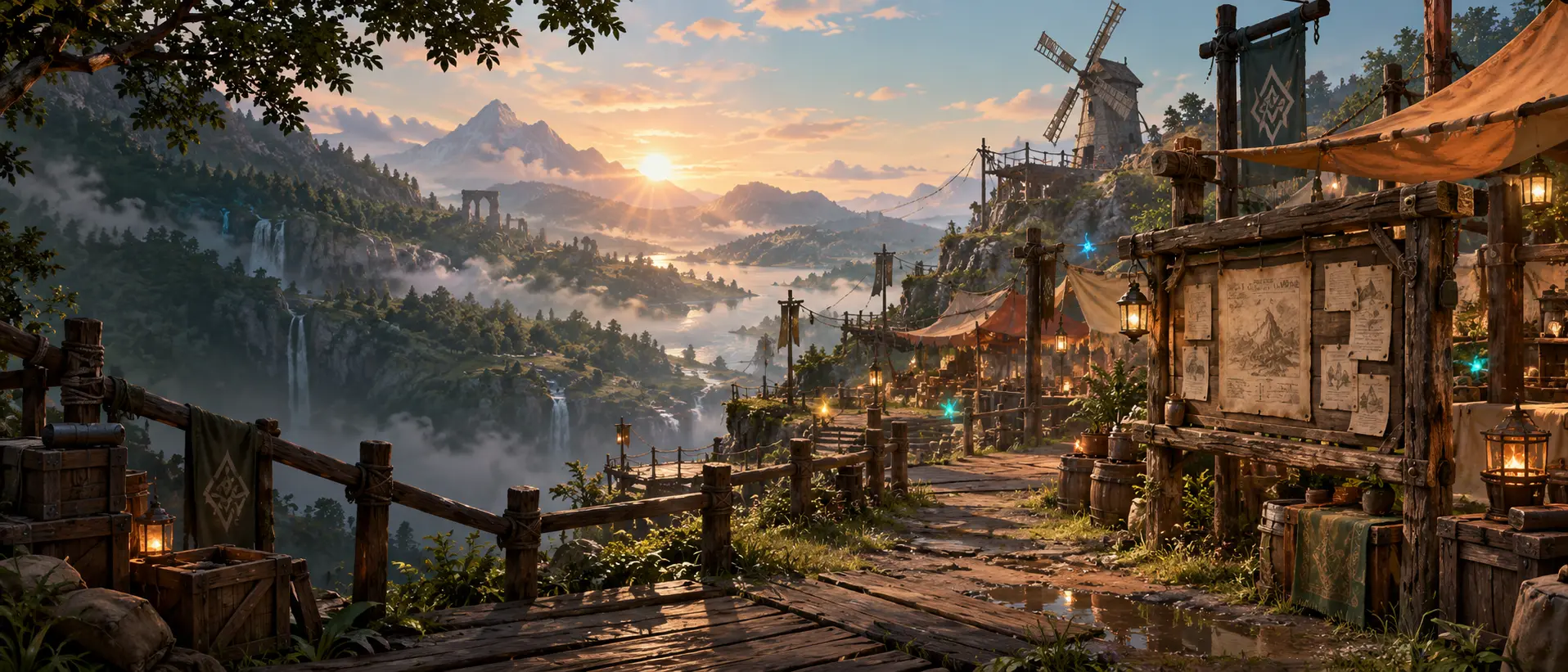 Original artwork of a rugged collector outpost overlooking a mountain valley