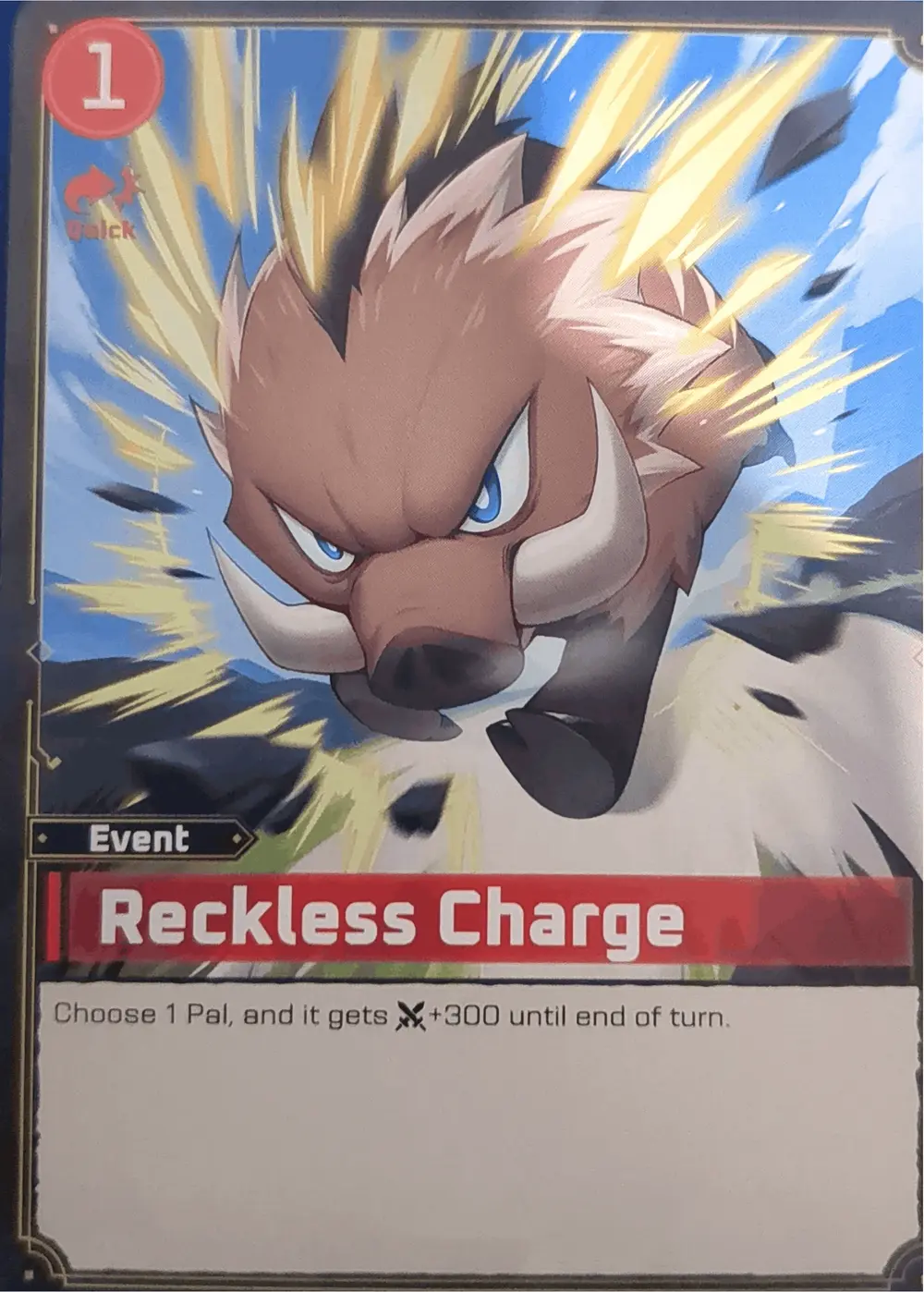 English Reckless Charge prototype demo card featuring Rushoar
